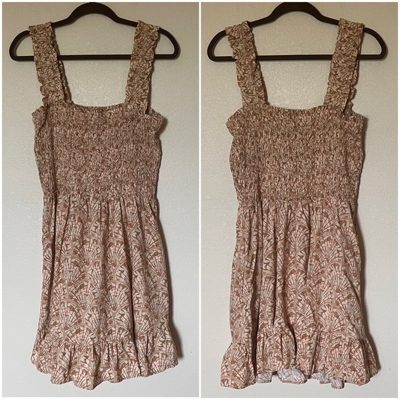 Madewell Linen-Blend Lucie Smocked Tank Mini Dress Painted Seashells Tawny Sand - Picture 3 of 12